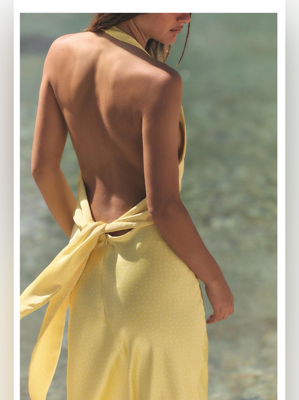 Zara Pale Yellow Backless Halter Tie-Back Dress